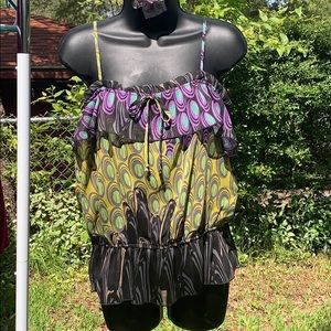 Peacock Print Top | size M